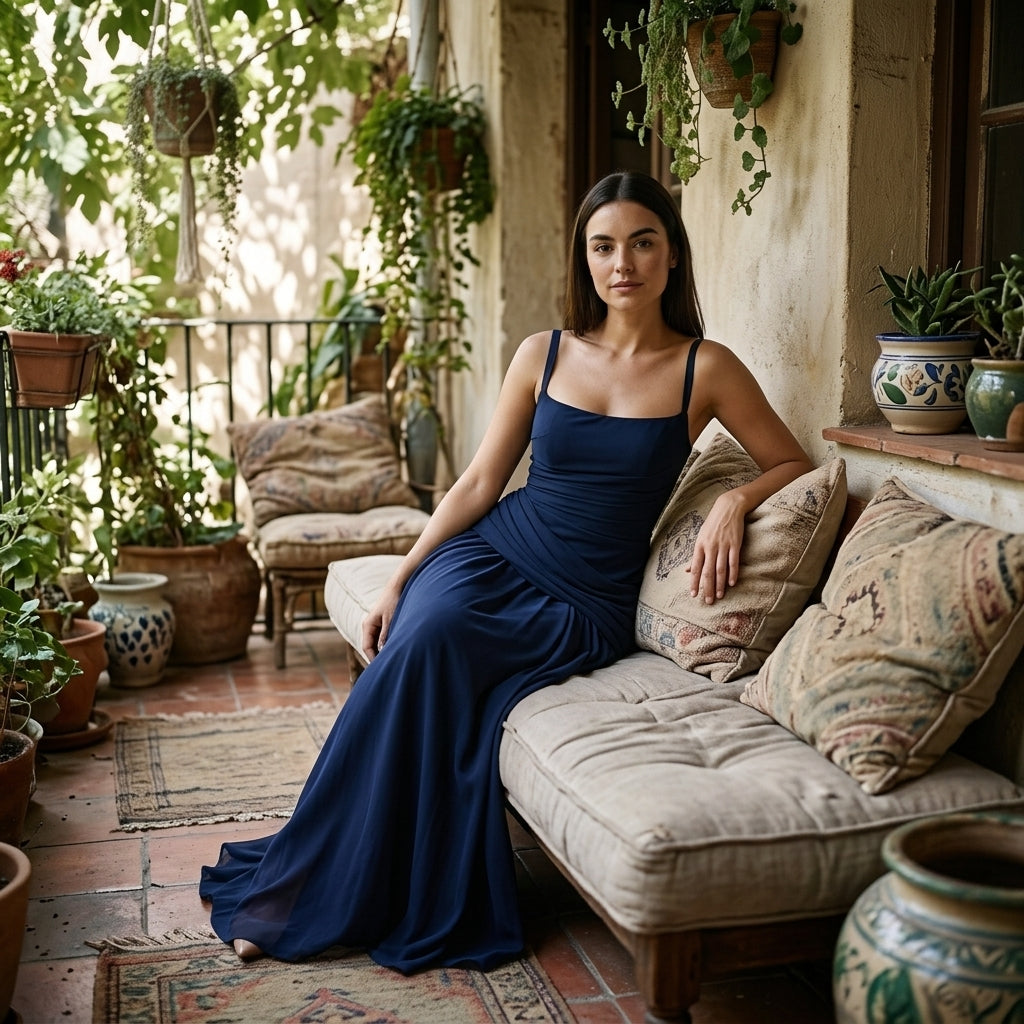 Vestido maxi elegante fruncido