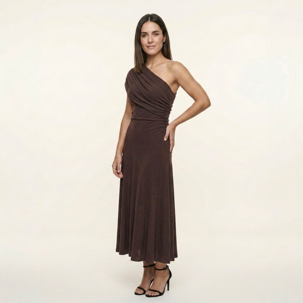 Vestido Largo Plisado Asimétrico