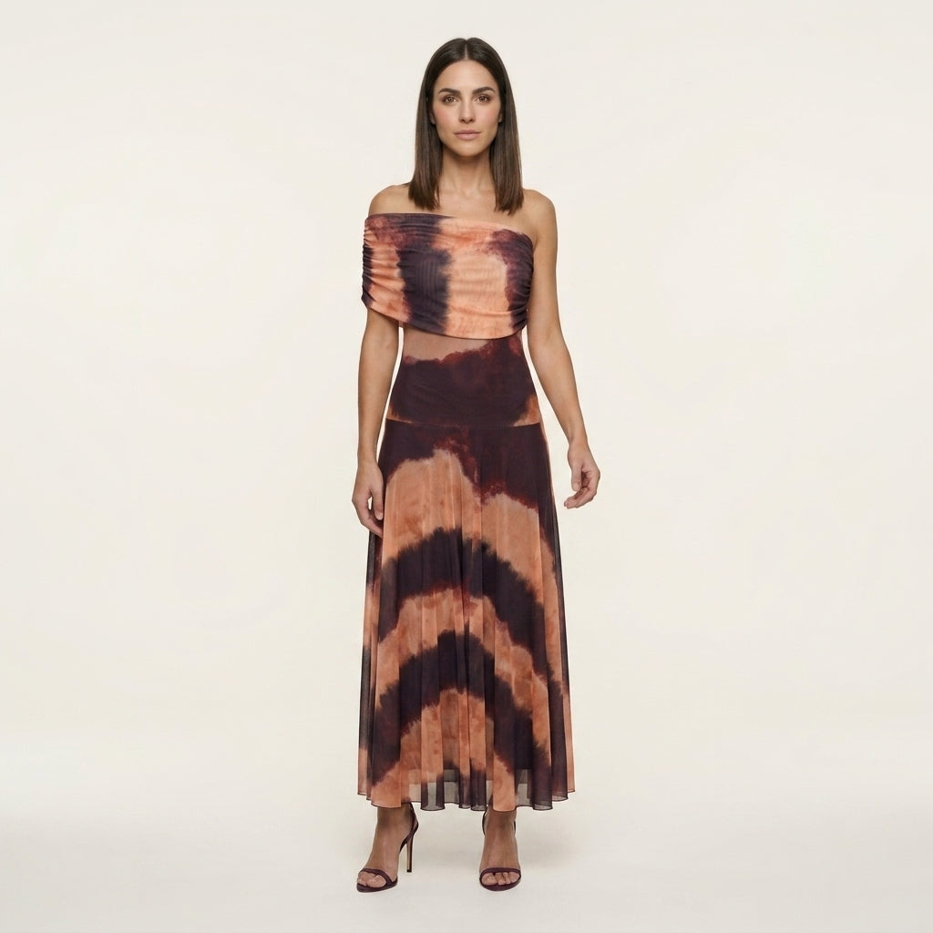 Vestido Largo Plisado Asimétrico