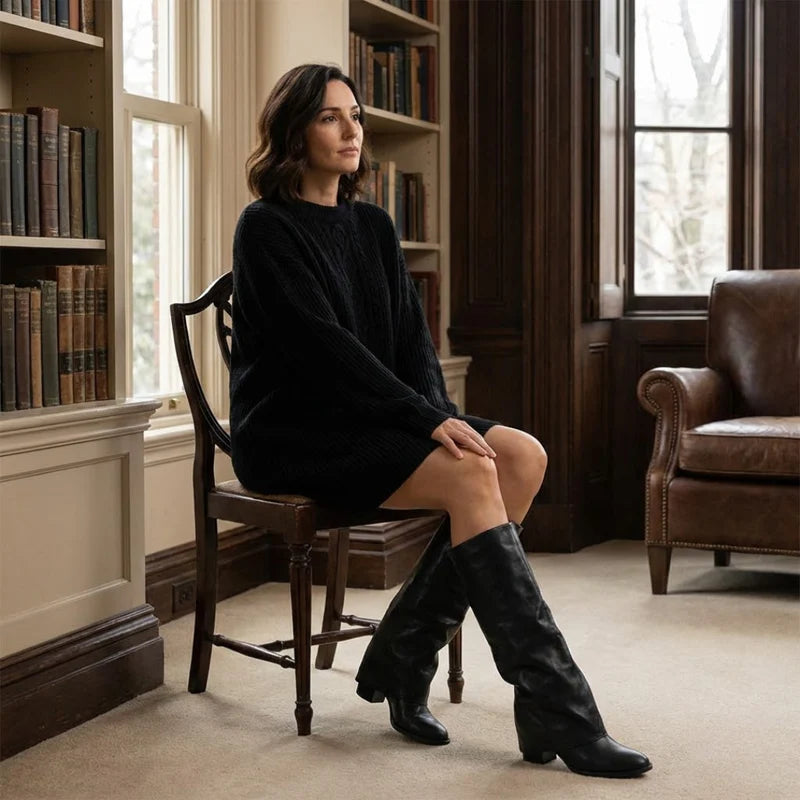 Bota clásica de cuero hasta la rodilla para mujer