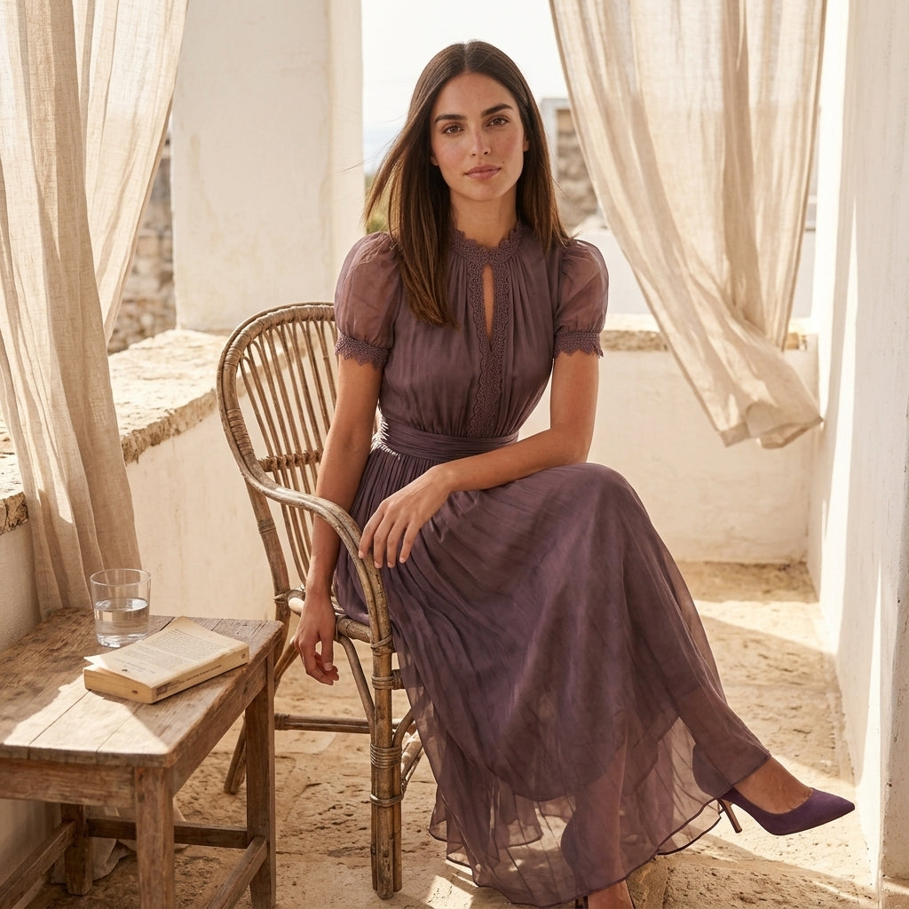 Vestido Maxi Chifón Encaje