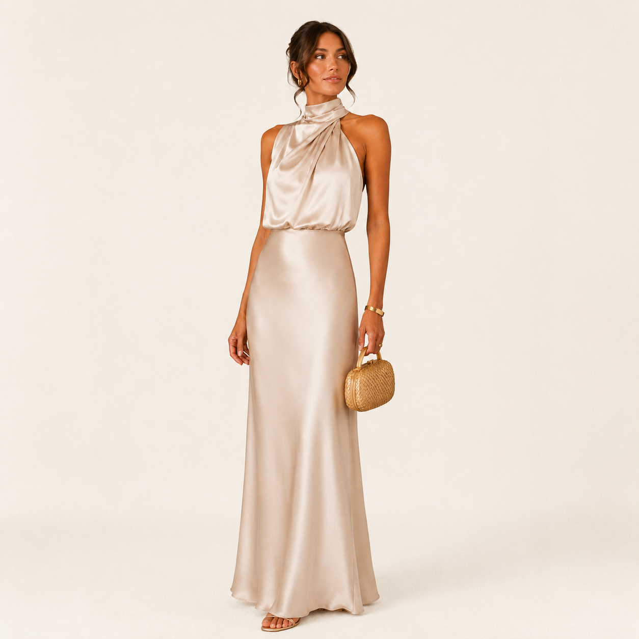 Vestido Maxi Satén Halter