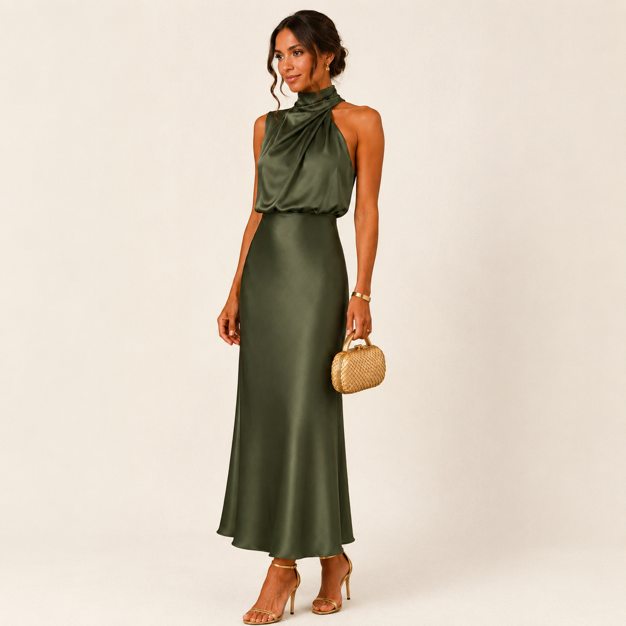 Vestido Maxi Satén Halter